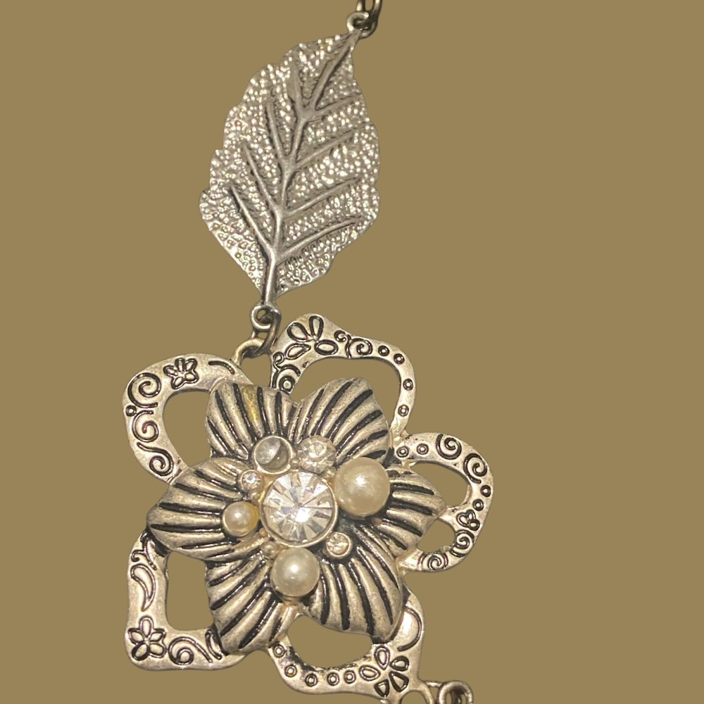 Statement Necklace Large Multi Layers Flowers Pea… - image 5